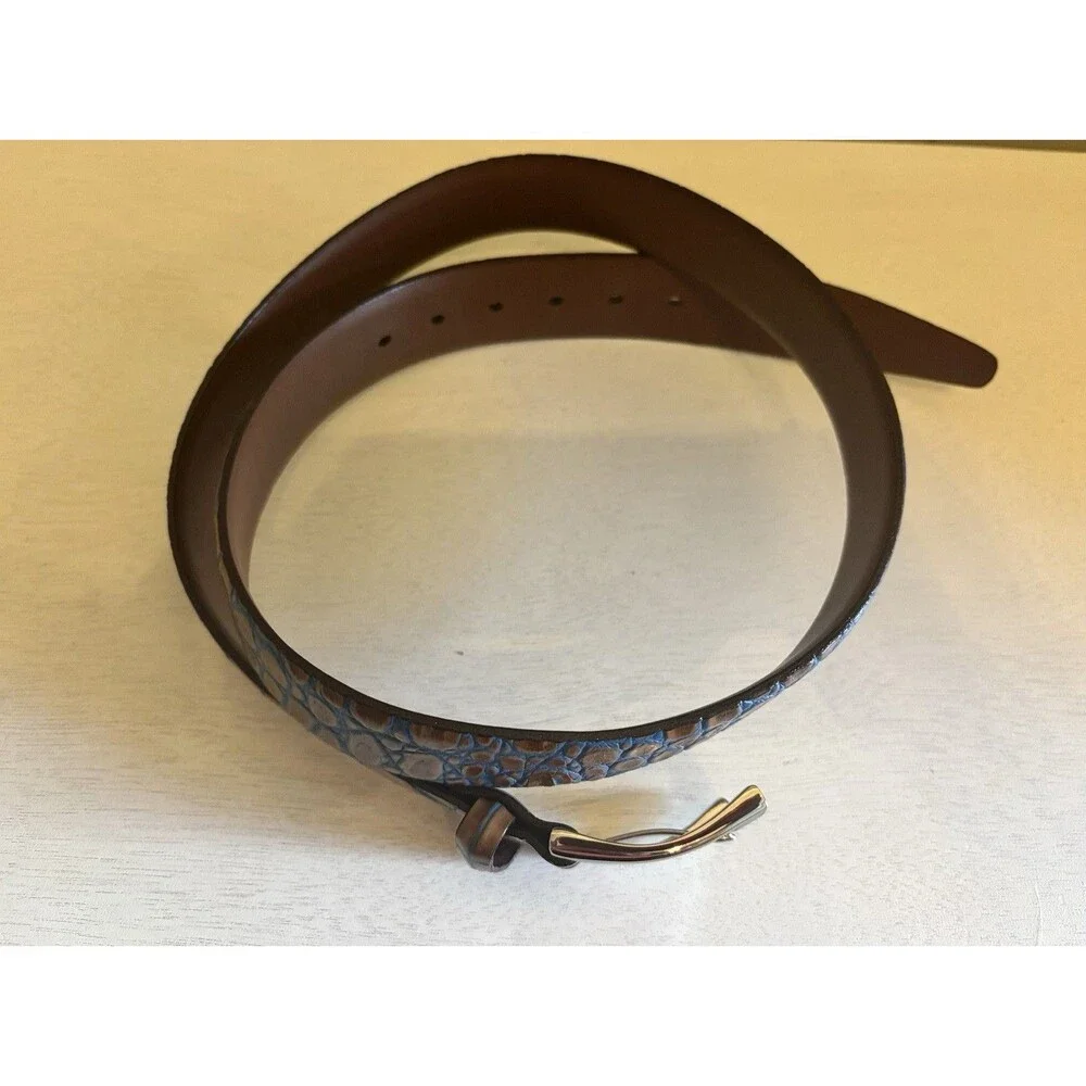 Torino Leather Tan Blue Italian Croc Embossed Belt Men’s 36 Luxury USA